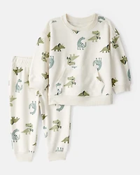 Baby Boy Dinosaur French Terry Long-Sleeve Tee & Pant Set - Ivory