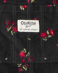 Toddler Girl Floral Print Corduroy Sleeveless Overalls - Black