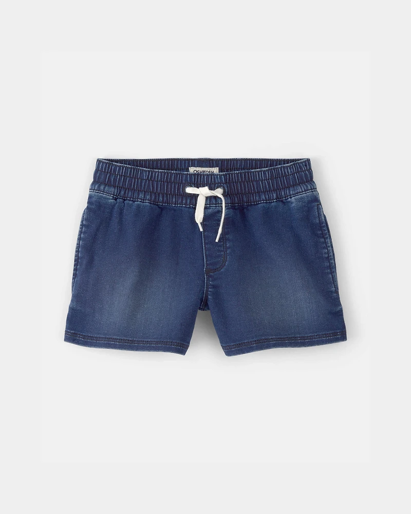 Girls Denim Drawstring Pull-On Shorts - Dark Wash