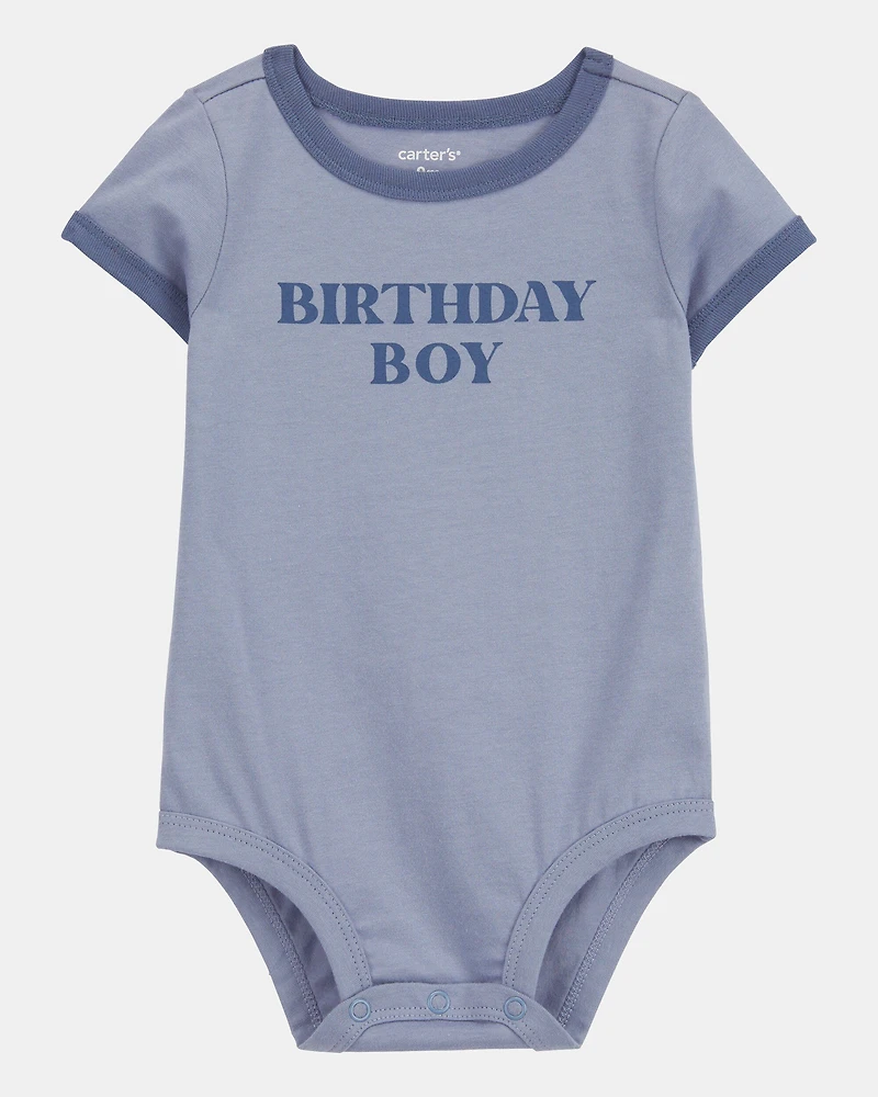Baby Birthday Boy Short-Sleeve Bodysuit - Blue