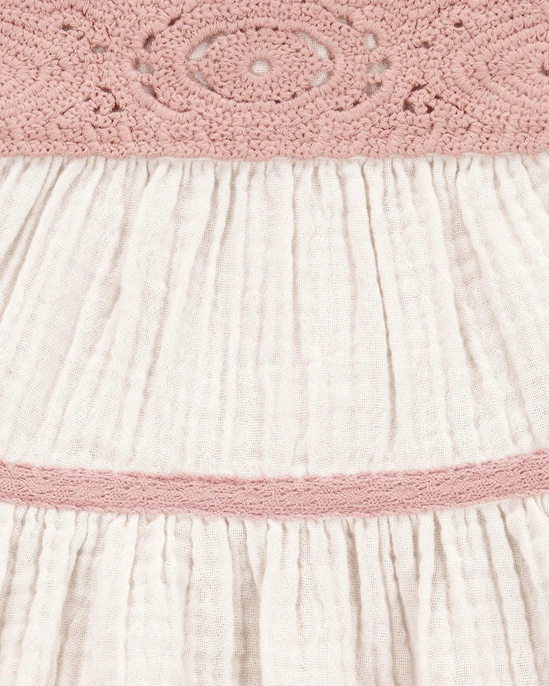 Baby Girl Striped Tiered Dress - White/Pink