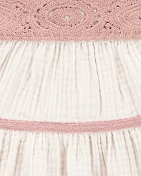 Baby Girl Striped Tiered Dress - White/Pink