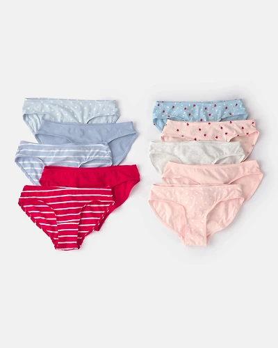 Girls 10-Pack Strawberry Print Bikini Underwear