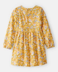 Girls Smocked Floral Long-Sleeve Dress - Yellow