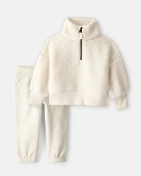 Baby Girl 2-Piece Sherpa Quarter-Zip Pullover Sweatshirt & DayDream Fleece Joggers Set - Cream