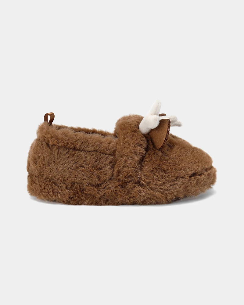 Boys Christmas Reindeer Slippers - Brown