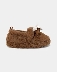 Boys Christmas Reindeer Slippers - Brown