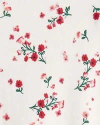 Baby Girl Bow Floral Print 100% Cotton Sleep & Play Pajamas - White/Red