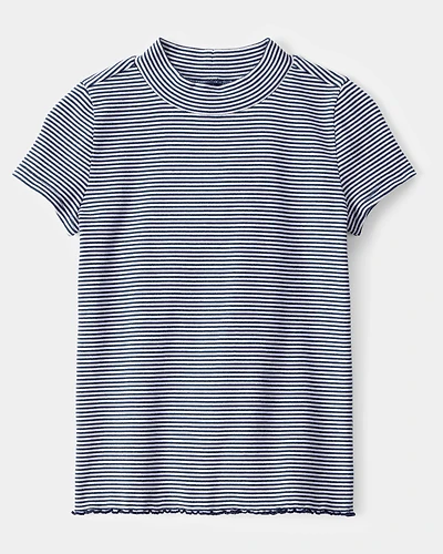 Kid Striped Mock Neck Ribbed Top - Navy