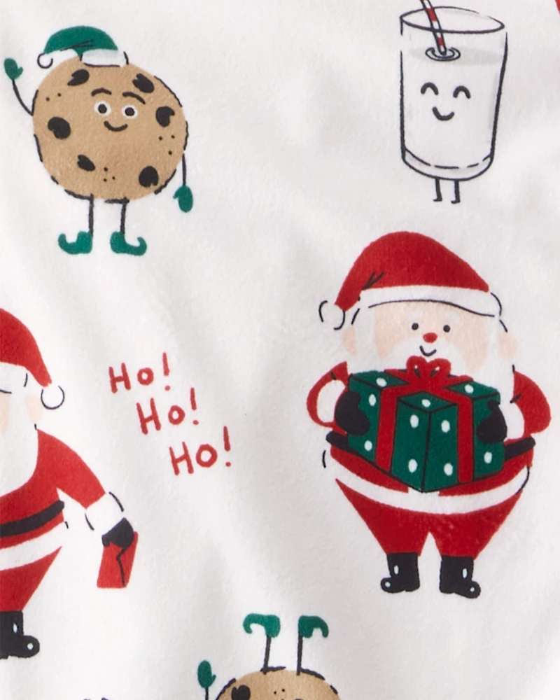 Adult Beige Santa Milk & Cookies Long-Sleeve Loose Fit 2-Piece Pajamas - White