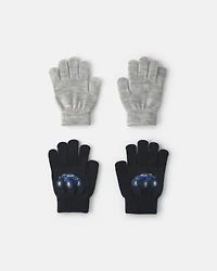 Boys 2-Pack Monster Truck Winter Gloves - Black/Grey