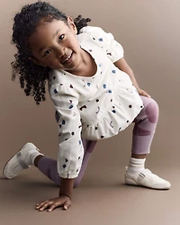 Toddler Girl Peplum Long-Sleeve Top with Shapes - Ivory