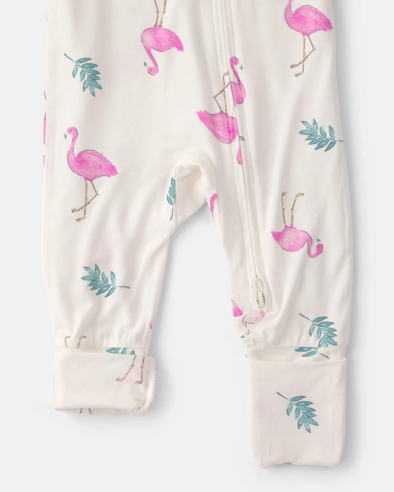 Baby Girl Flamingo PurelySoft 2-Way Zip Snug Fit Sleep & Play Pajamas - Ivory