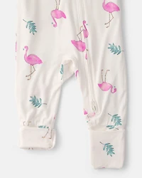 Baby Girl Flamingo PurelySoft 2-Way Zip Snug Fit Sleep & Play Pajamas - Ivory