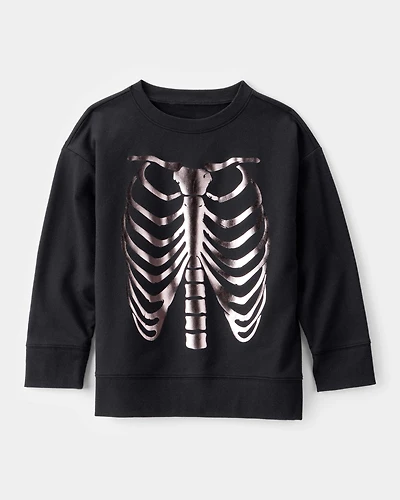 Boys Metallic Skeleton Long-Sleeve Graphic Tee - Black