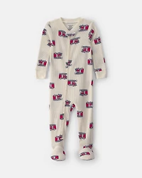 Baby Boy 1-Piece Firetrucks Thermal Snug Fit Footed Pajama - Cream