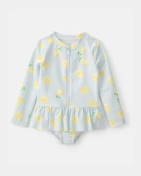 Toddler Girl 1-Piece Lemon Rashguard Swimsuit - Blue