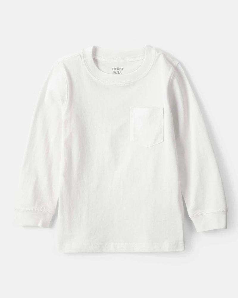 Toddler Boy Long-Sleeve Pocket Tee - White