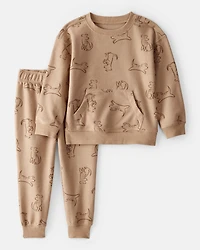 Toddler Boy Dog French Terry Long-Sleeve Tee & Pant Set - Brown