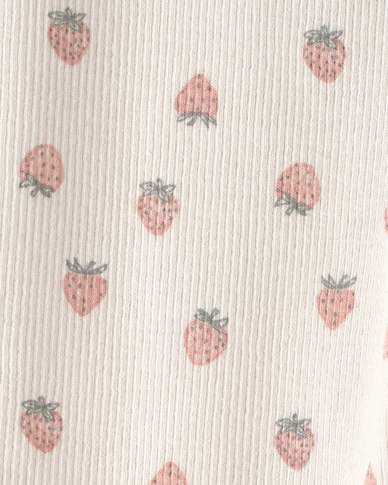 Baby Girl Organic Cotton Rib Footed Pants in Strawberry Print