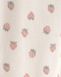 Baby Girl Organic Cotton Rib Footed Pants in Strawberry Print