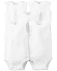 Baby 5-Pack Sleeveless Bodysuits - White