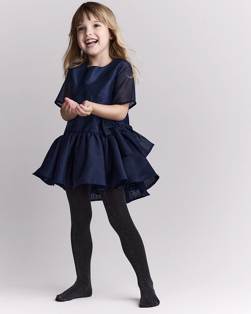 Toddler Girl Drop Waist Short-Sleeve Dress - Navy