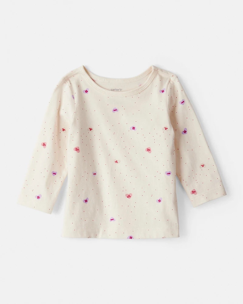 Baby Girl Valentine's Day 3-Piece Heart Long-Sleeve Top & Skirt Set - Pink