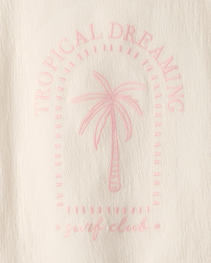 Girls 'Tropical Dreaming' Crinkle Top - Cream