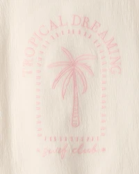 Girls 'Tropical Dreaming' Crinkle Top - Cream