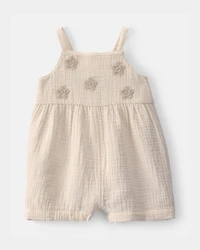 Baby Girl Flower Embroidered Romper - Ivory