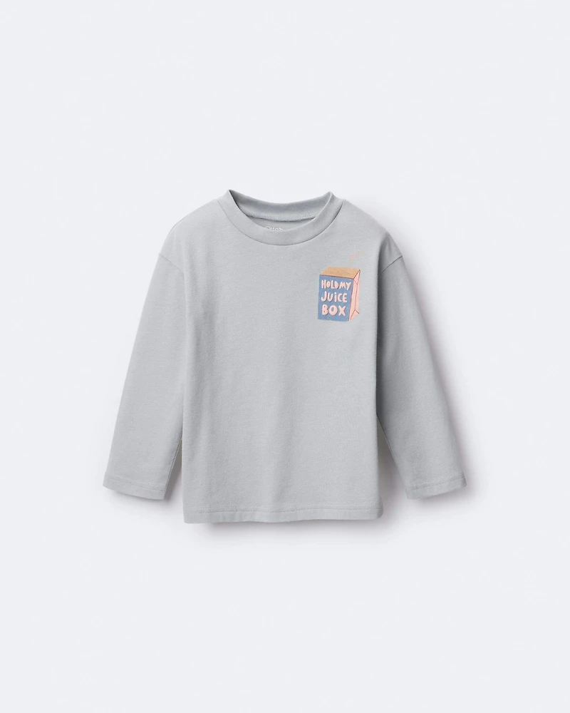 Toddler 'Hold My Juice Box' Long-Sleeve Relaxed Graphic Tee - Light Blue