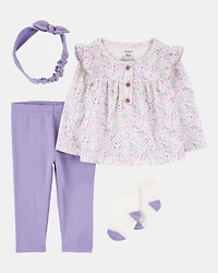 Baby Girl 4-Piece Floral Outfit Set - Purple