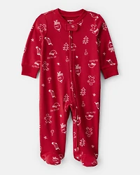 Baby Christmas 100% Cotton Snug Fit 2-Way Zip Sleep & Play Pajamas - Red