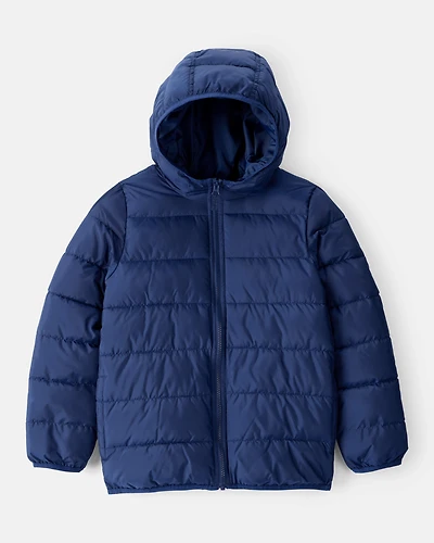 Kid Packable Hooded Puffer Jacket - Navy Blue