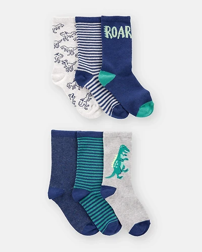 Boys 6-Pack Dinosaur Print Crew Socks