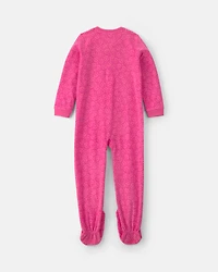 Girls 1-Piece Smiley Faces Fleece Loose Fit Footed Pajama - Pink