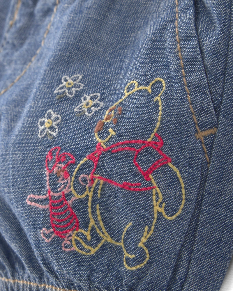 Baby Girl Disney© Winnie the Pooh Chambray Embroidered Bubble Shorts - Medium Wash