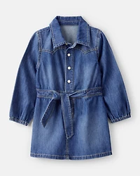 Toddler Girl Cotton Long-Sleeve Denim Dress - Blue