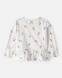Toddler Girl 2-Piece Floral Peplum Top & Cotton Floral Stretch Leggings Set - Grey