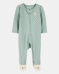 Baby 2-Pack  Cotton 2-Way Zip Sleep & Play Pajamas - Green/Ivory