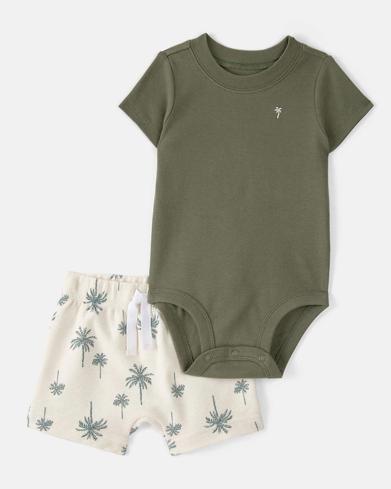 Baby Boy 3-Piece Palm Tree Outfit Set - White/Green