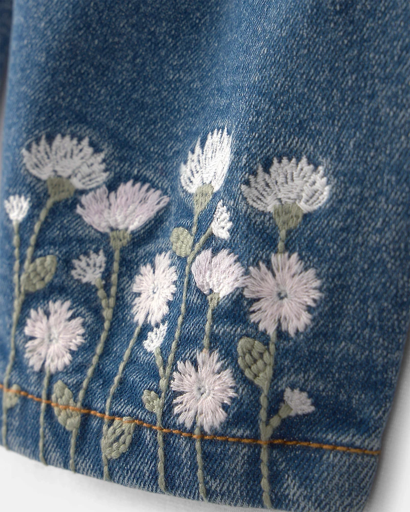 Baby Girl Floral Barrel Jeans - Dark Wash