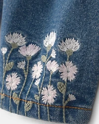 Baby Girl Floral Barrel Jeans - Dark Wash