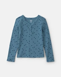 Girls Heart Long-Sleeve Rib Top - Blue