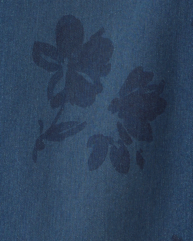 Girls Floral Denim Relaxed Jeans - Medium Wash