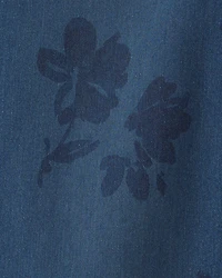 Girls Floral Denim Relaxed Jeans - Medium Wash