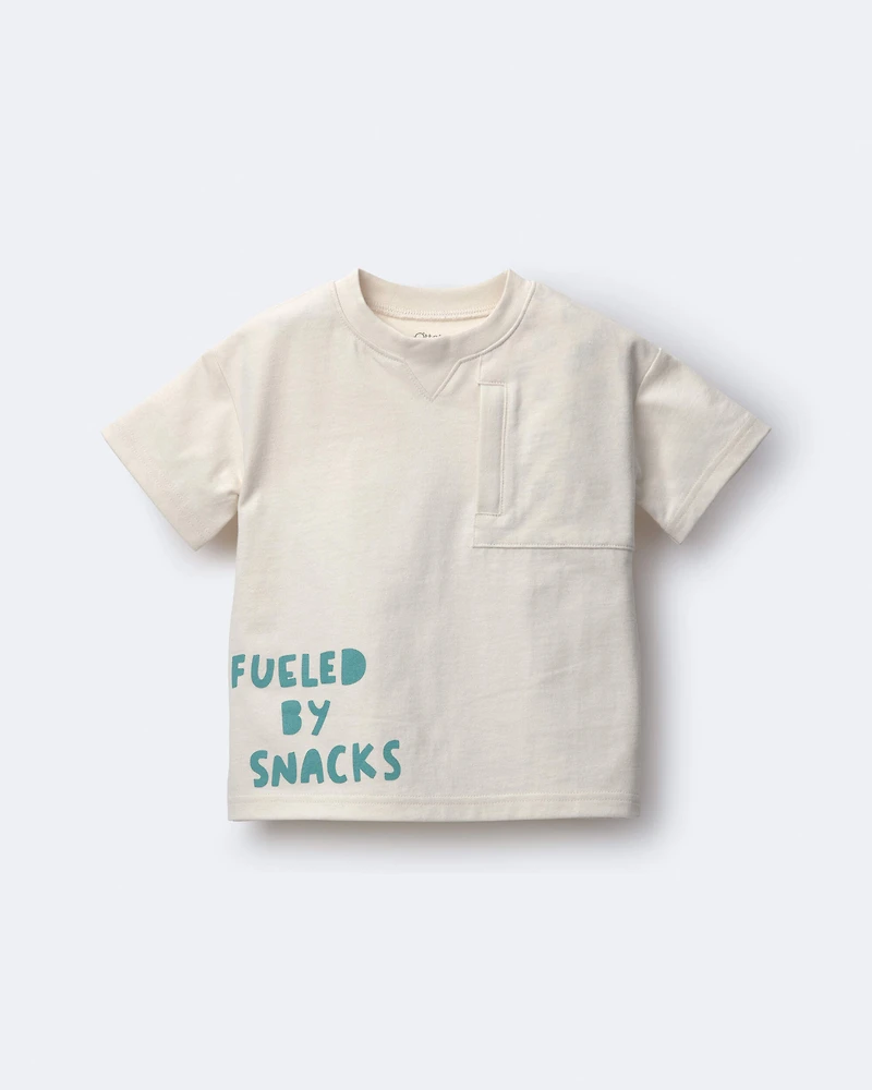 Toddler Boy 'Fueled By Snacks' Zipper Pocket Tee - Cream