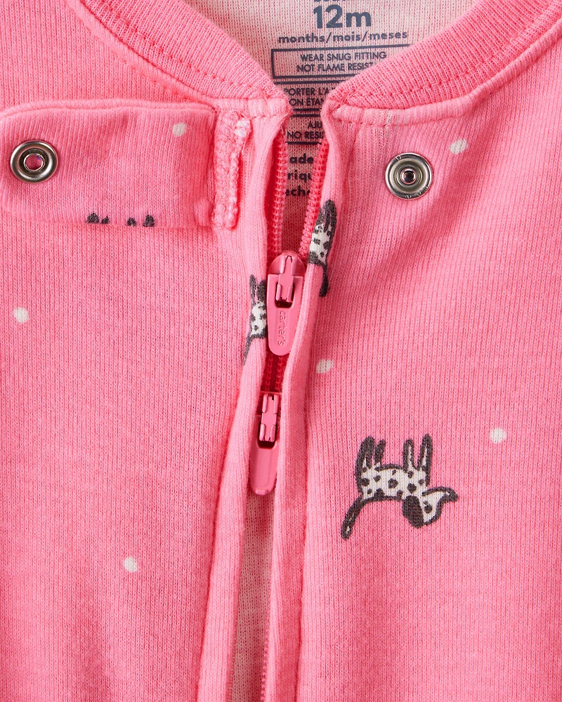 Baby Girl Dalmatian Print 100% Cotton Long-Sleeve 2-Way Zip 1-Piece Pajamas - Pink