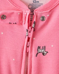 Baby Girl Dalmatian Print 100% Cotton Long-Sleeve 2-Way Zip 1-Piece Pajamas - Pink